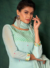 Viscous Bemberg Georgette Salwar Suit in Sky Colour